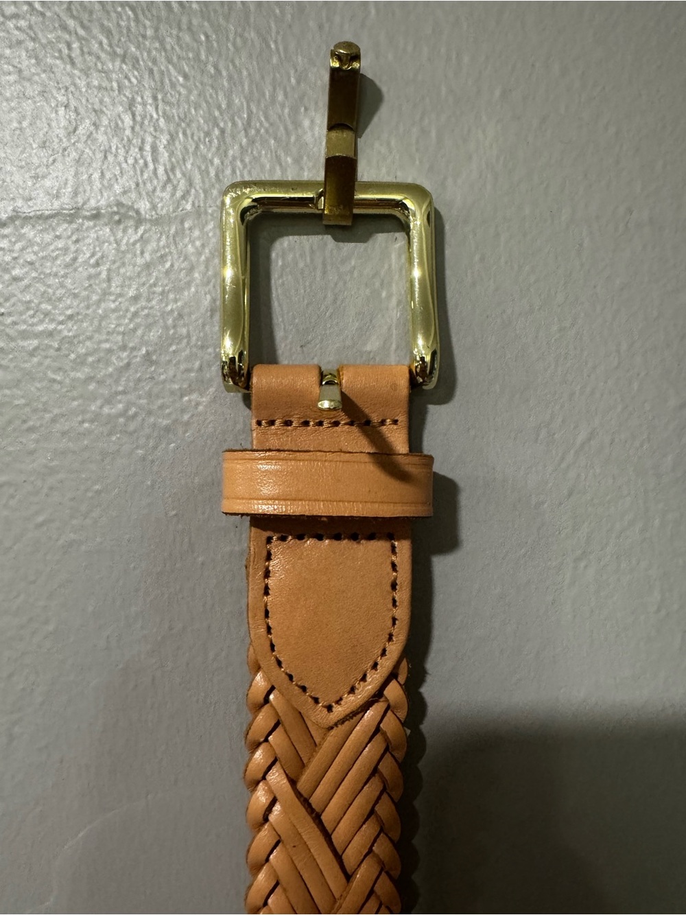 J. Crew Braided Leather Accent Belt in Tan with Brass Buckle - Picture 2 of 4